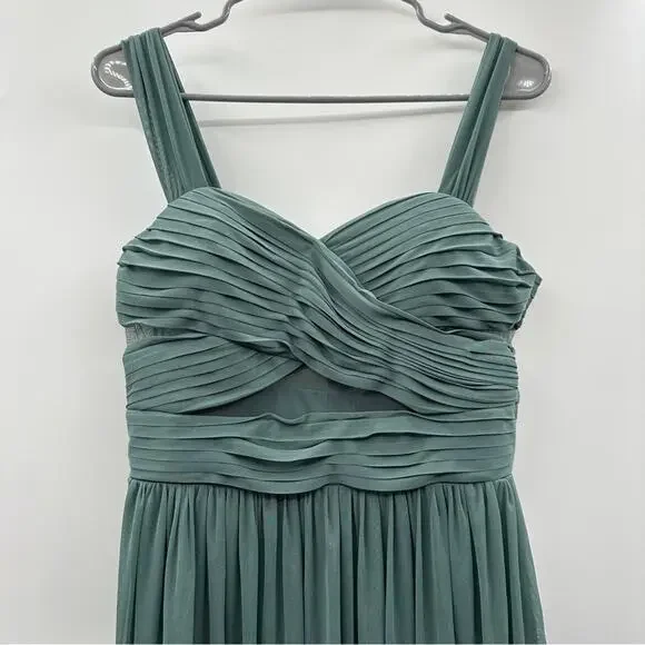 Birdy Grey Elsye Sleeveless Pleated Cut Out Mesh Bridesmaid Dress in Sea  Glass